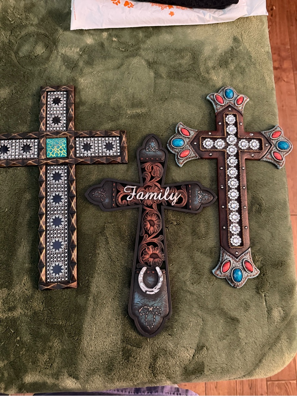 Decorative Wall Cross Set - Brown and Multicolor Accent